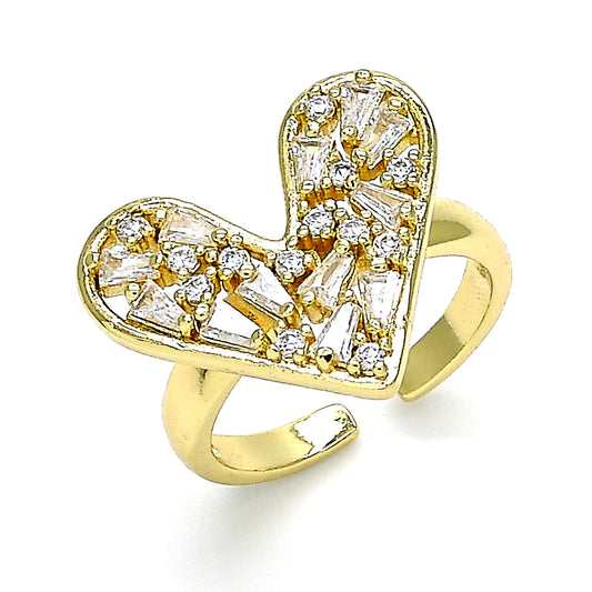 Gold Plated Gold Filled Oro Laminado Oro Laminado Multi Stone Ring, Gold Filled Style Heart Design, with White Cubic Zirconia, Polished, Golden 